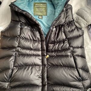 Eddie Bauer Charcoal Puffer Vest with Teal Interior